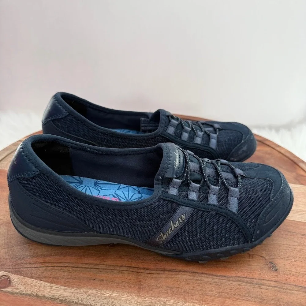 Skechers Relaxed Fit Memory Foam Navy Blue Bungee‎ Slip On Sneakers Wmns Sz 6.5